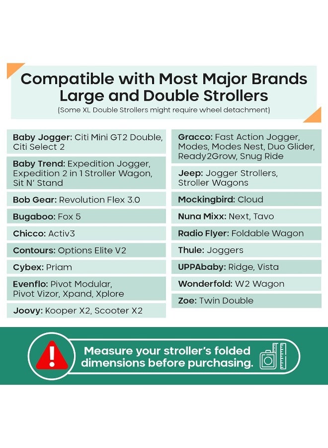 reperkid Large Stroller Bag for Airplane Travel, Black & Green, 47" H x 24" W x 15" D, Fits Most Large, Single, Double, Jogging Strollers - Premium Waterproof Cover, Adjustable Shoulder Straps - Image 2
